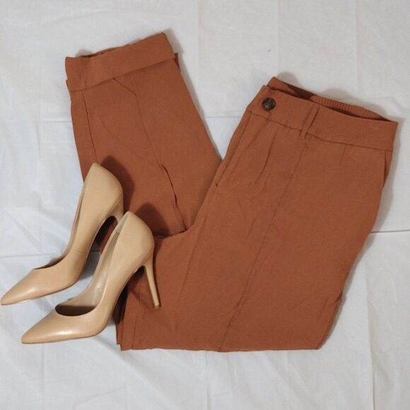 A New Day Nutmeg Brown High Waist Cuffed Rayon Pants Plussize 18 - Picture 2 of 16